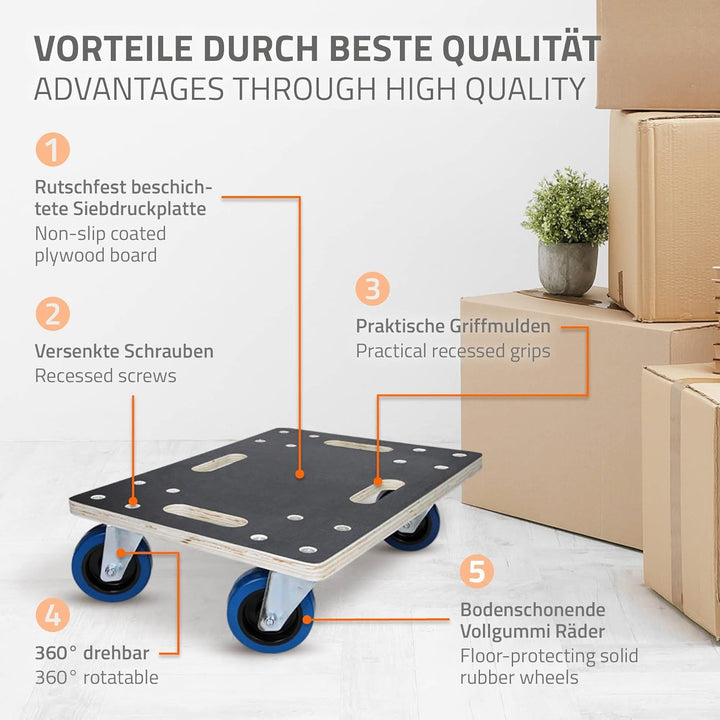 ECD Germany 2er Set Transportroller 35x50 cm bis 800 kg Siebdruckplatte, PP-Räder, Transporthilfe fü