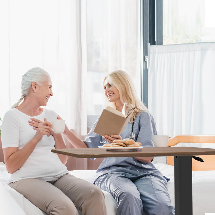 FATIVO Computertisch Höhenverstellbar mit Rollen: Mobiler Betttisch mit Luftdruckstange Pflegetisch