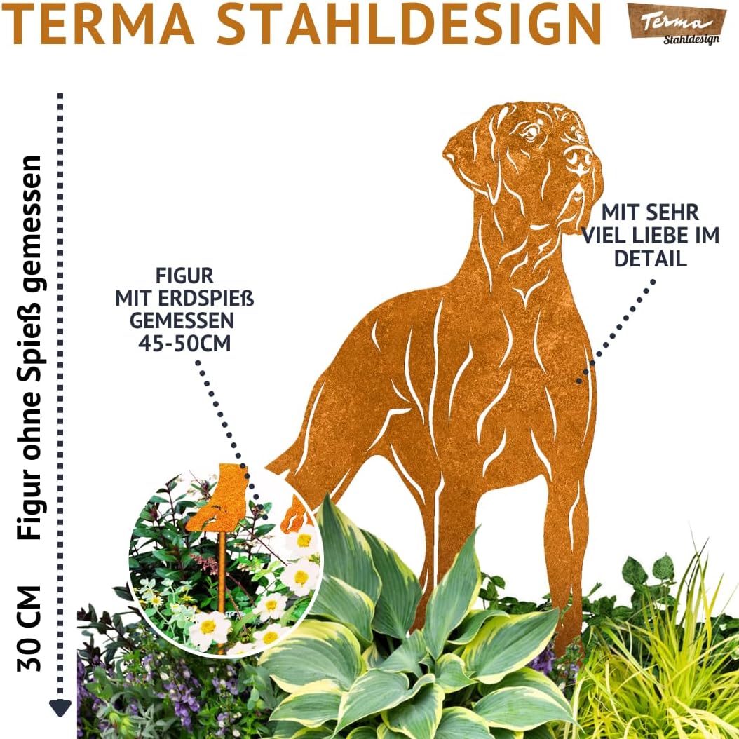 Terma Stahldesign Edelrost Gartenstecker Hund Deutsche Dogge Metall Figur Handmade Germany wetterfes