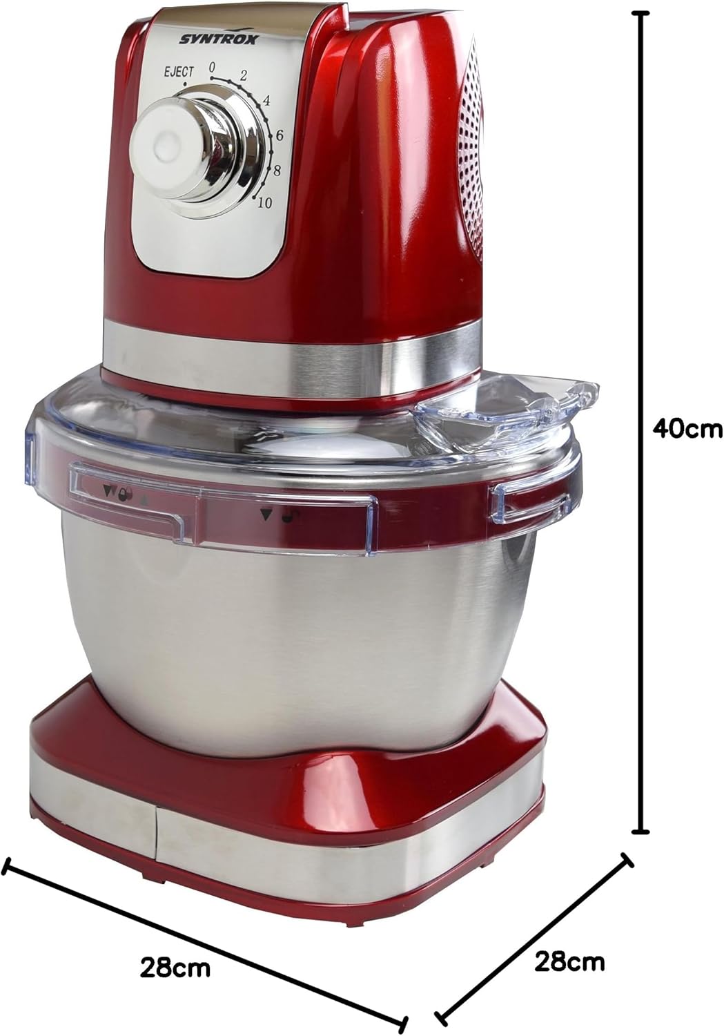 Syntrox Germany KM-600W Küchenmaschine Knetmaschine Mixer, Edelstahl-Behälter, 4 Liter, rot