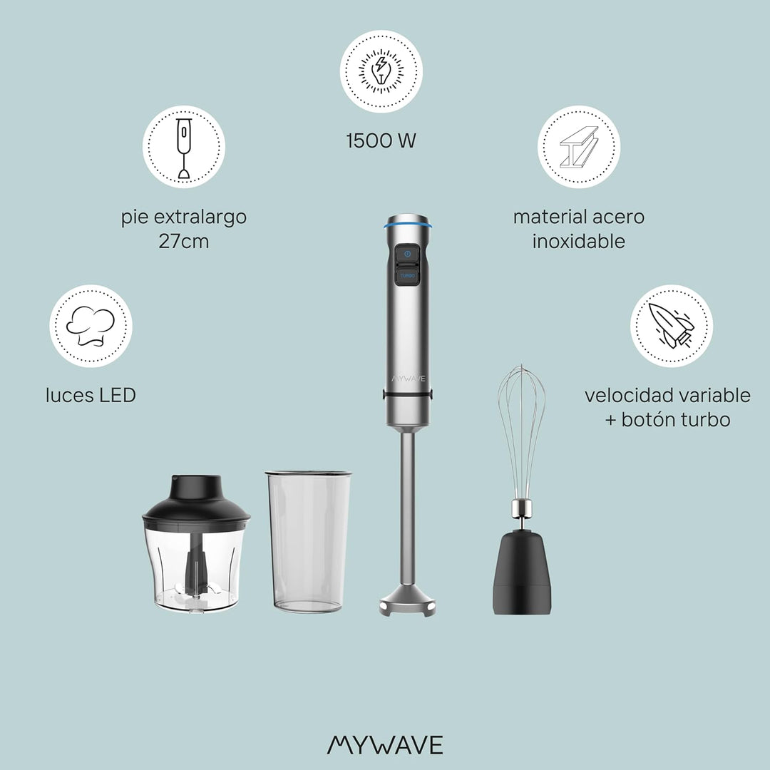 My Wave Stabmixer – für Flüssigkeiten und Feststoffe – Leistung 1.500 W – Geschwindigkeitskontrolle