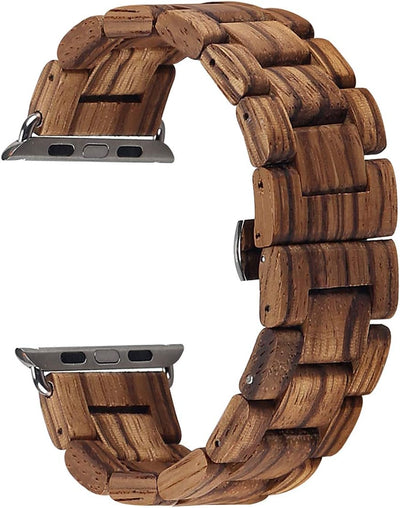 AIYIBEN Uhrenarmband aus Holz 38mm/40mm/41mm mit Schmetterlingsschnalle aus Edelstahl, kompatibel mi