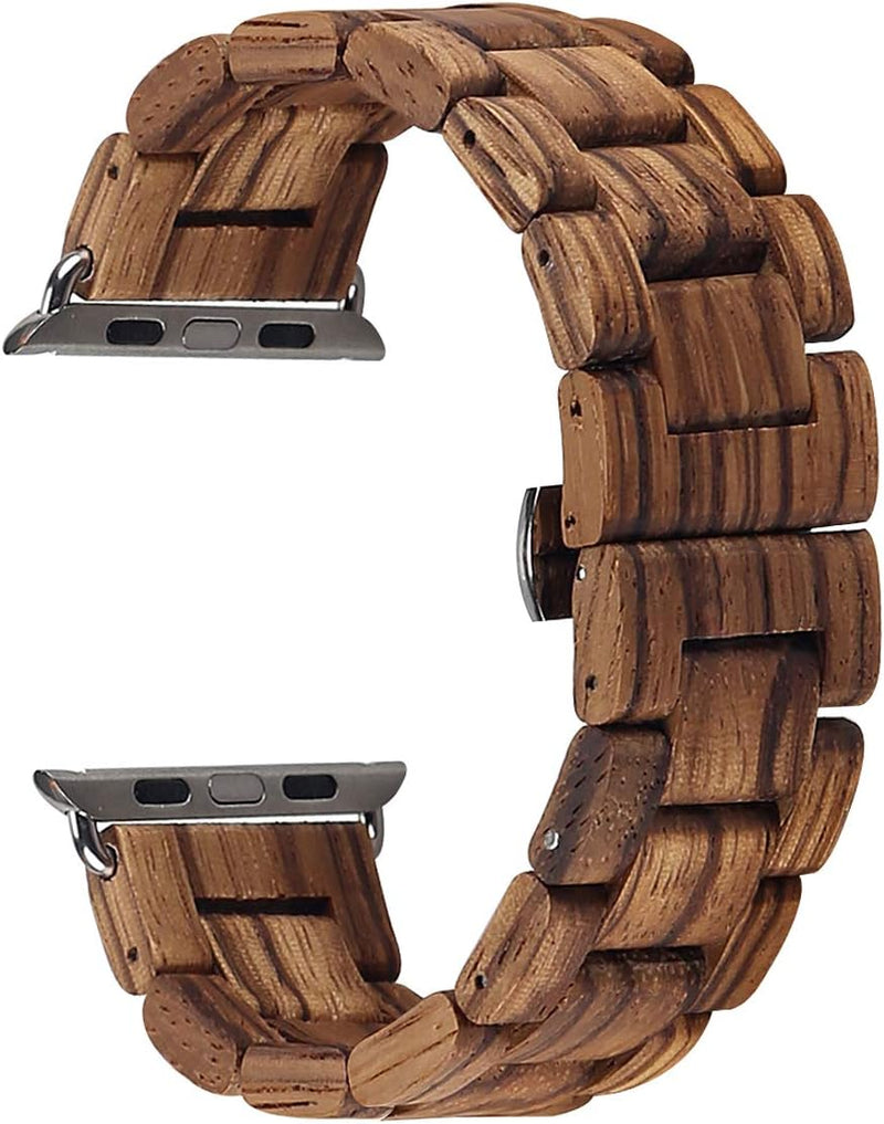 AIYIBEN Uhrenarmband aus Holz 38mm/40mm/41mm mit Schmetterlingsschnalle aus Edelstahl, kompatibel mi