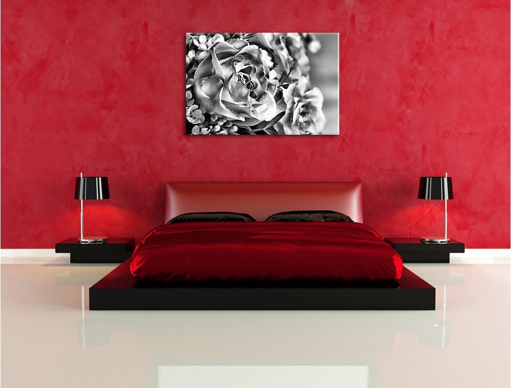 Monocrome, Rosenstrauss, Format: 100x70 auf Leinwand, XXL riesige Bilder fertig gerahmt mit Keilrahm