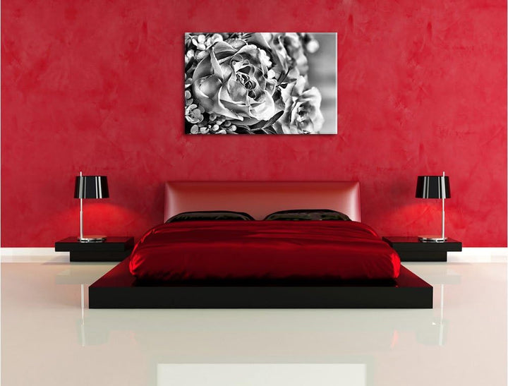 Monocrome, Rosenstrauss, Format: 100x70 auf Leinwand, XXL riesige Bilder fertig gerahmt mit Keilrahm