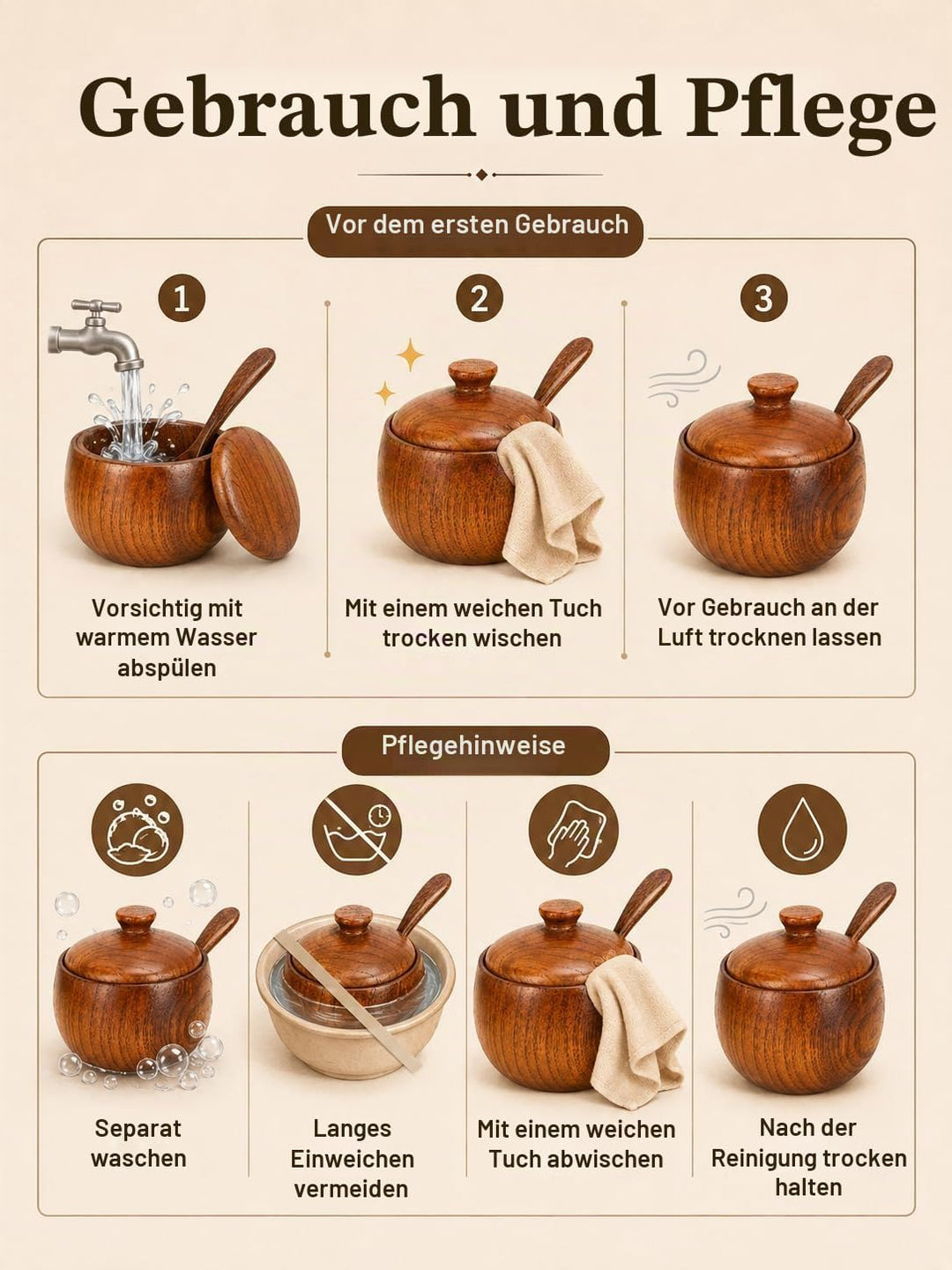 Salzdose aus Holz, Salzkeller mit Deckel und Löffel, Vielseitige Massivholz Gewürzgläser, zur Aufbew