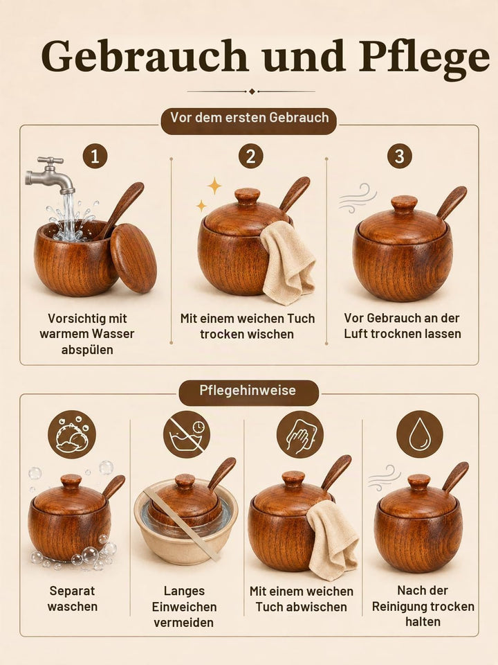 Salzdose aus Holz, Salzkeller mit Deckel und Löffel, Vielseitige Massivholz Gewürzgläser, zur Aufbew