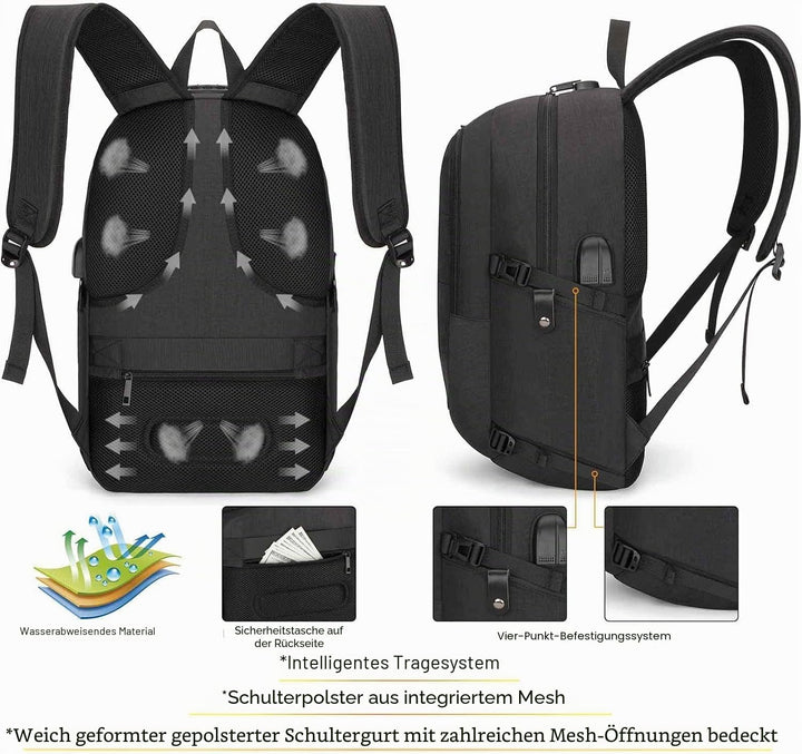 Tzowla Anti Diebstahl Laptop Rucksack für Herren,Rucksack Wasserdicht mit USB-Ladeanschluss und Schl
