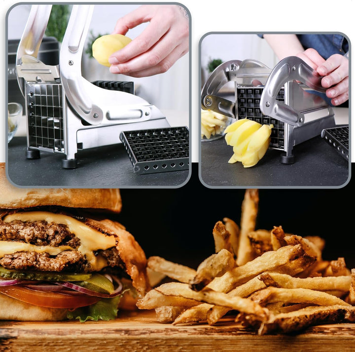 com-four® Pommesschneider - Kartoffelpresse mit 2 Schneideeinsätzen - Pommes Frites Schnitzer aus Ed
