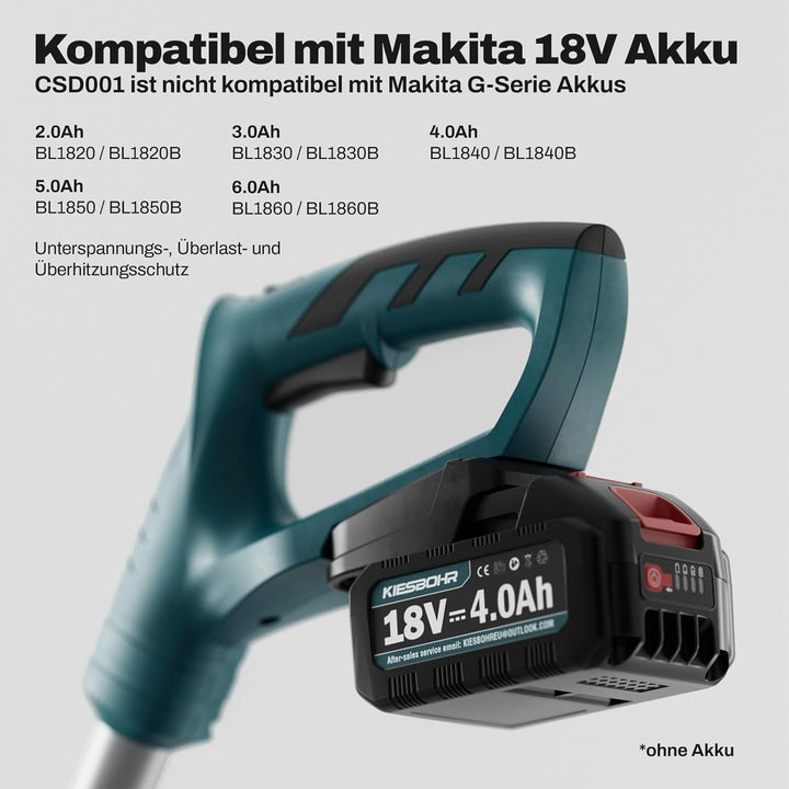 Garten Akku-Rasentrimmer Kompatibel mit Makita 18V Akkus, CSD001 String Trimmer mit Nylon Trimmerfad