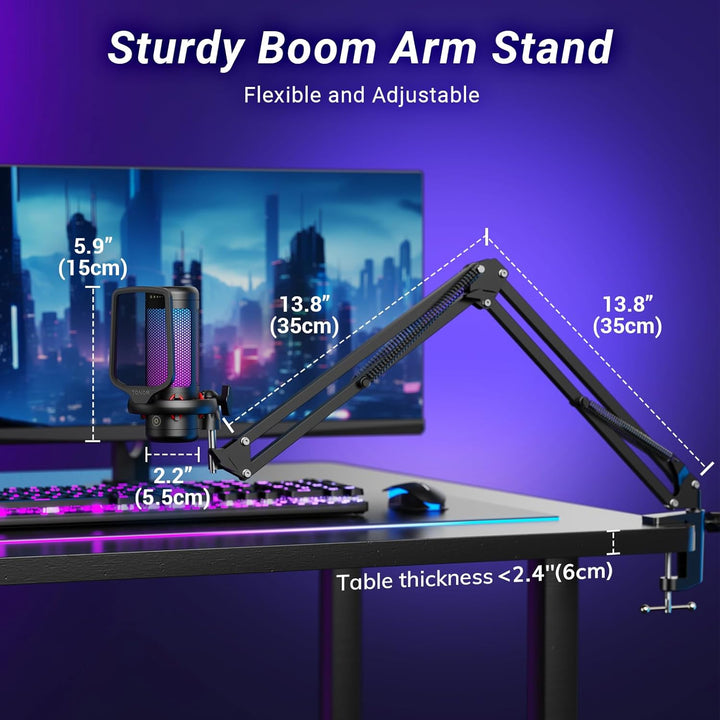 TONOR RGB Gaming Mikrofon PC Set Heilligkeit Verstellbar, USB Microphone mit Mikrofonarm für Compute