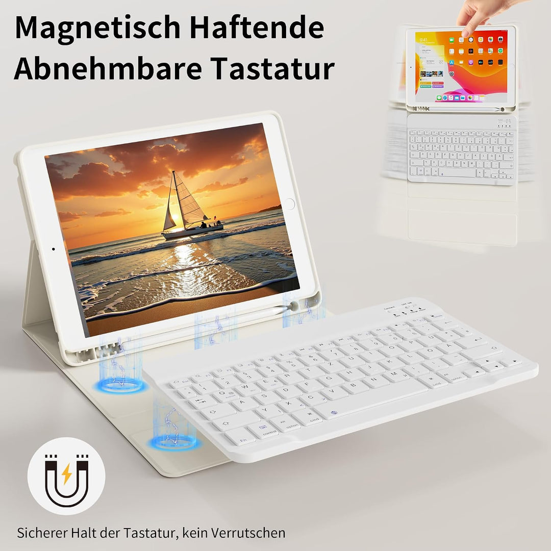 Tastatur Hülle für iPad 9. Generation 10,2 Zoll mit Stifthalter, Magnetisch Bluetooth Abnehmbarer Ta