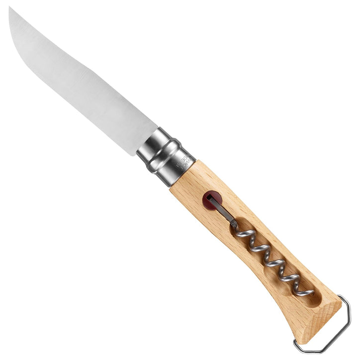 Opinel Taschenmesser No. 10, mit Korkenzieher und Kapselheber, aus rostfreiem Stahl, mit Buchengriff