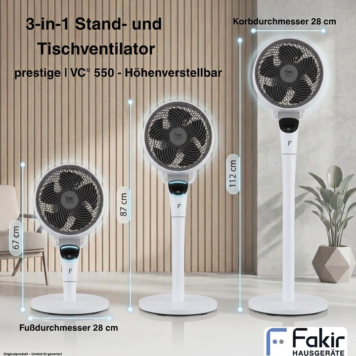 Fakir prestige VC° 550 2in1 Standventilator – leiser DC-Motor, 12 Stufen, Weiss, Weiss