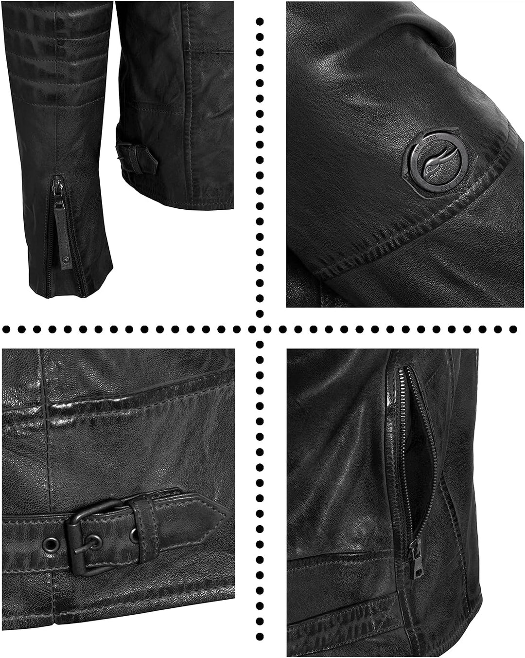 Blueorn Heeda Damen Lederjacke Übergangsjacke aus feinstem Lammnappa Leder - Modernen Bikerjacke Ech