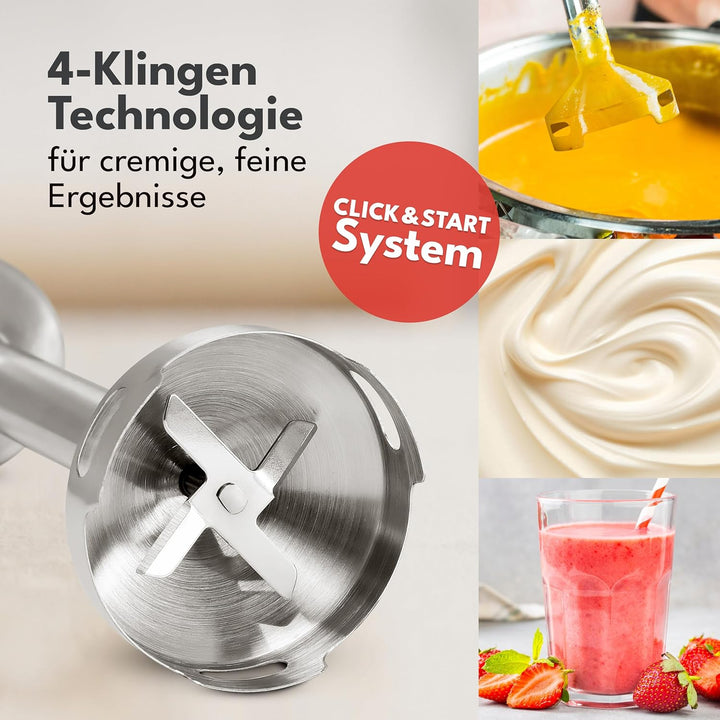LEBENLANG 1200W Stabmixer Edelstahl - Inkl. 800ml Messbecher & Spritzschutz I Stufenlos verstellbar