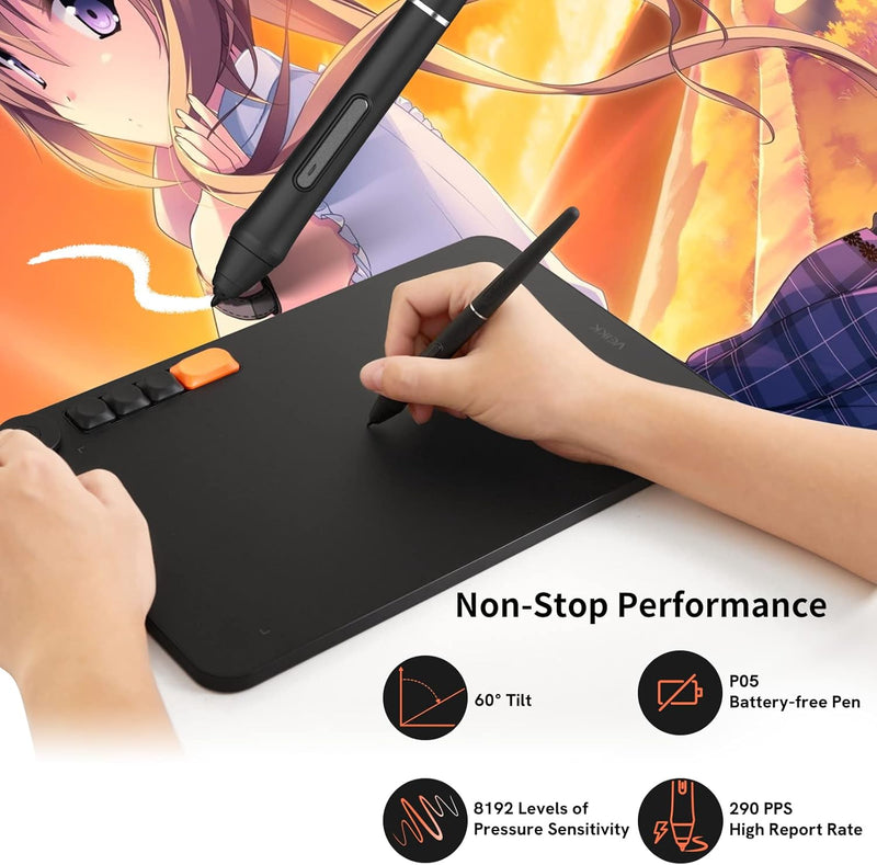 VEIKK Voila L Drawing Tablet, 10 x 6 Inch Graphics Tablet, 8192 Pressure Level, Battery-Free Pen, Pr