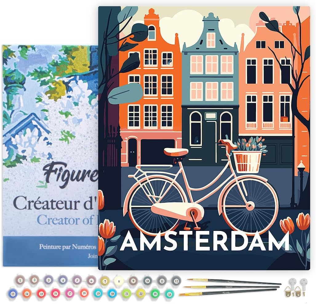 Figured'Art Malen Nach Zahlen Erwachsene Mit Rahmen Reiseplakat Amsterdam - Paint by Numbers Basteln