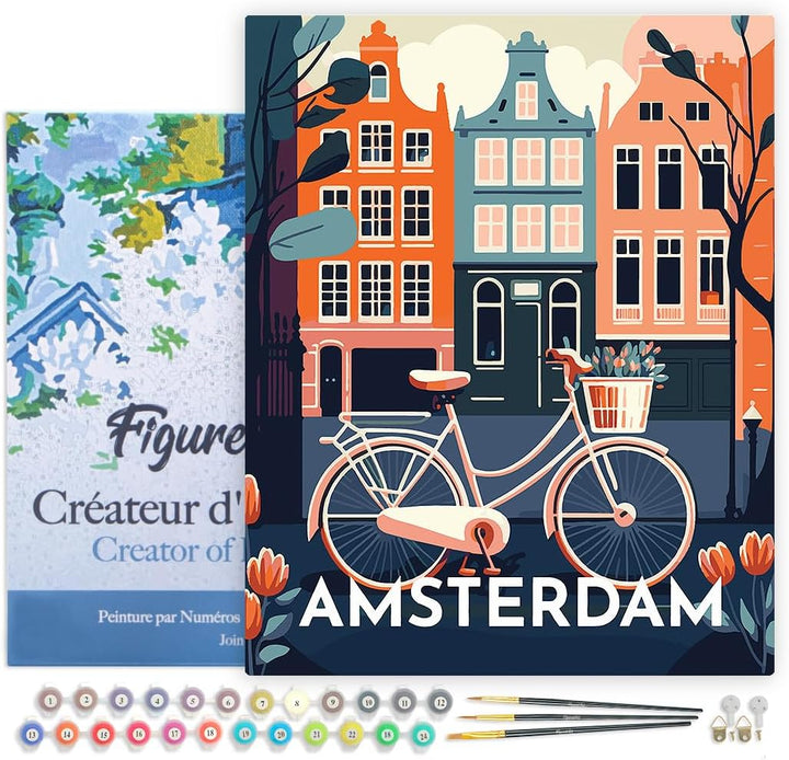 Figured'Art Malen Nach Zahlen Erwachsene Mit Rahmen Reiseplakat Amsterdam - Paint by Numbers Basteln