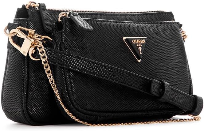 GUESS Damen Noelle Dbl Pouch Crossbody Bag Schwarz, Schwarz