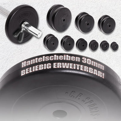 C.P.Sports Hantelscheiben 30mm | Paare 0,5KG bis 20KG oder Sets 26KG / 52KG | Kunststoff mit Zementf