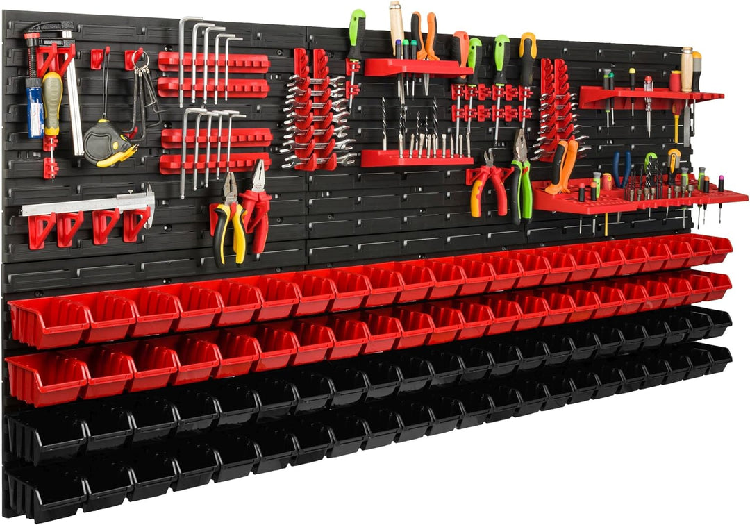 Lagersystem Werkstattregal | 172 x 78 cm | 88 stck. Box | Wandregal mit Werkzeughalterungen und Stap