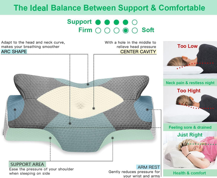 Elviros Orthopädisches Kissen aus Memory Foam, Seitenschläferkissen Nackenstützkissen, Kopfkissen Na