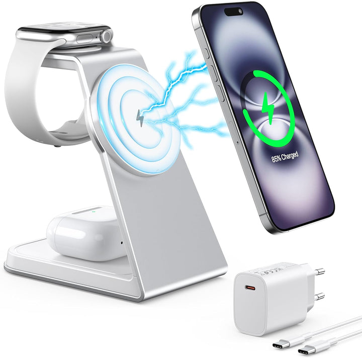 Mag-Safe Ladestation 3 IN 1, Ladegerät kompatibel mit App1e Watch und iPh0ne, Induktive Ladestation