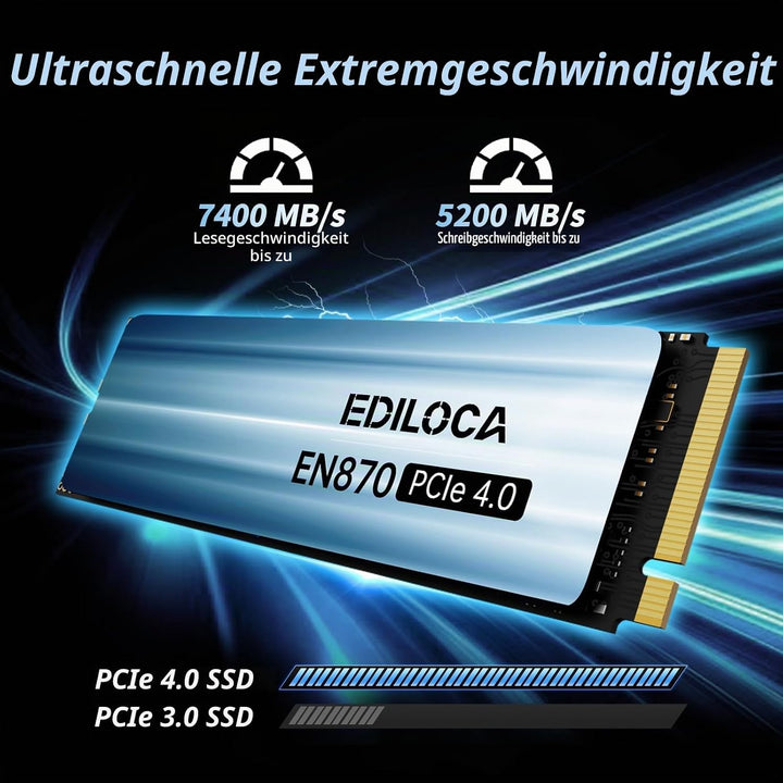 Ediloca EN870 Interne SSD 1 TB PCIe Gen4, NVMe M.2 2280, bis zu 7450 MB/s, 3D NAND TLC, dynamischer