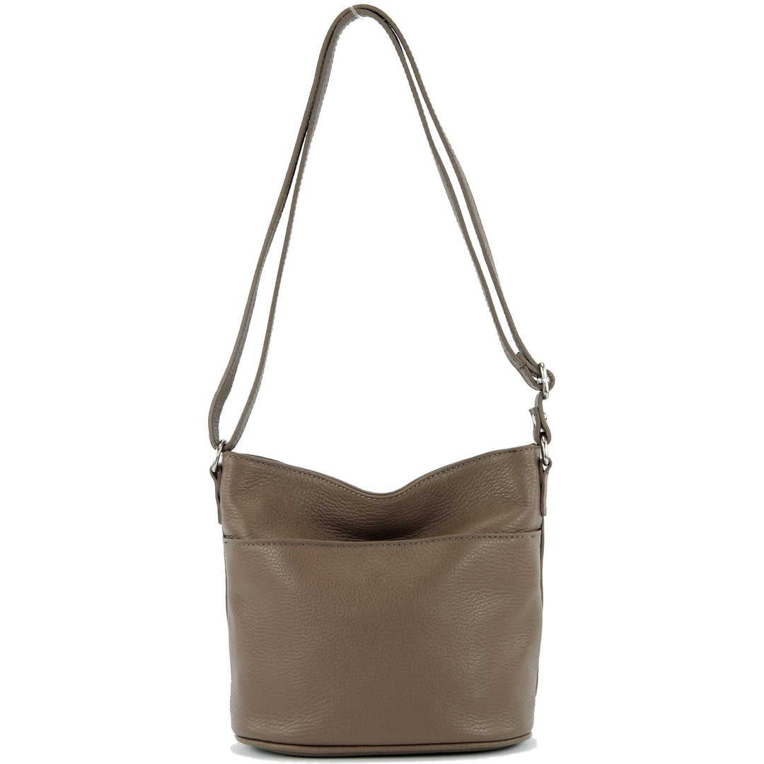 modamoda de - T198 - ital. Umhängetasche Klein Small aus Leder Dunkeltaupe, Dunkeltaupe