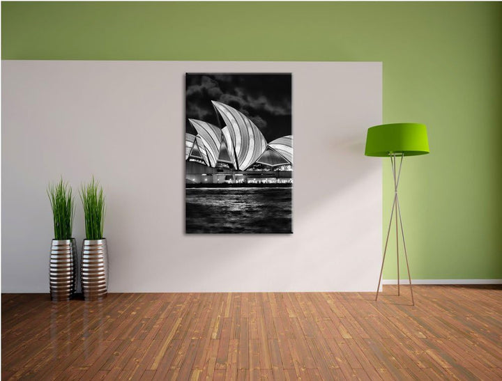 Pixxprint Monocrome, Sydney Opera House blau gelbe Streifen, Format: 100x70 auf Leinwand, 100x70