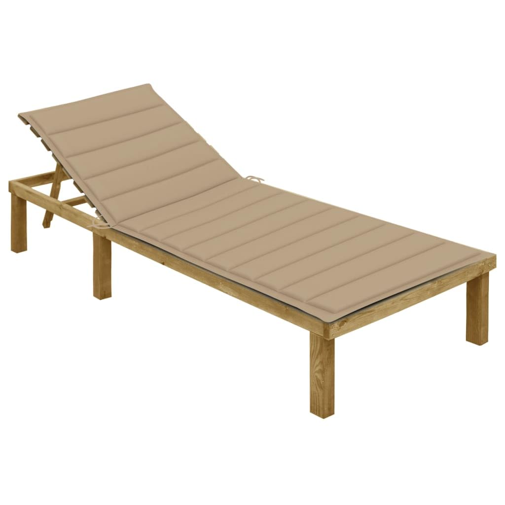 vidaXL Kiefernholz Imprägniert Sonnenliege mit Beiger Auflage Gartenliege Relaxliege Holzliege Liege