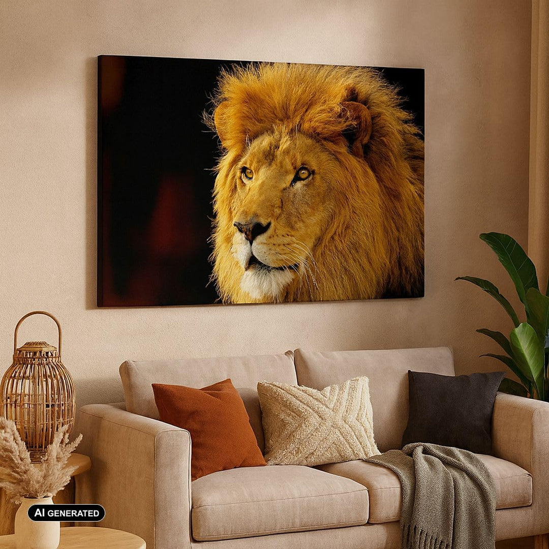 Bilder auf Leinwand 100x70cm Leinwandbild mit Rahmen Löwe Tiere Tierwelt Gross Wanddeko Bild Schlafz