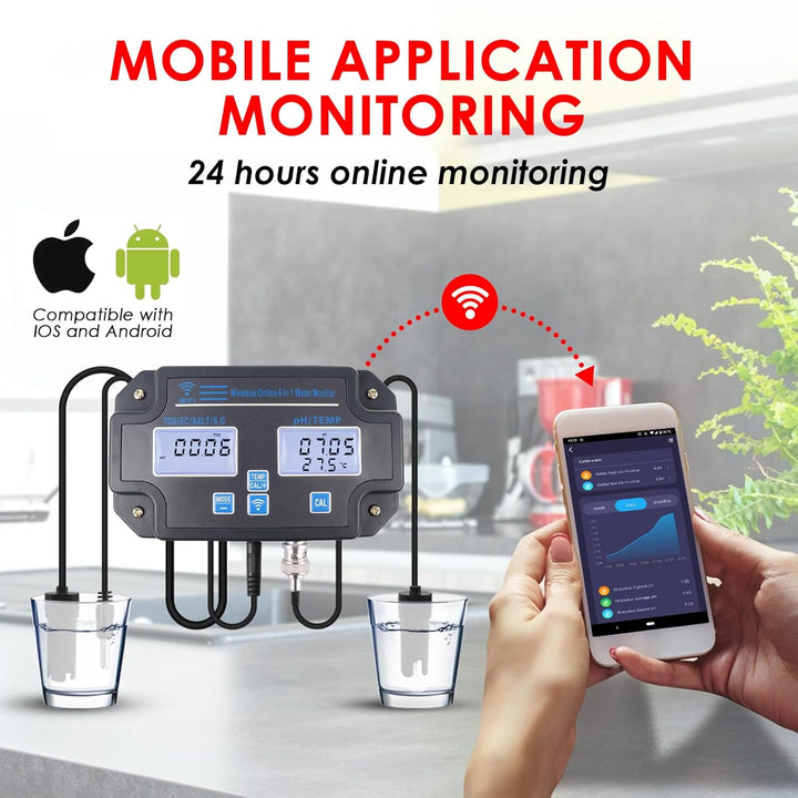 DANOPLUS Smart Water Quality Tester, 24 Stunden drahtlose App-Überwachung von pH EC TDS Salzgehalt S
