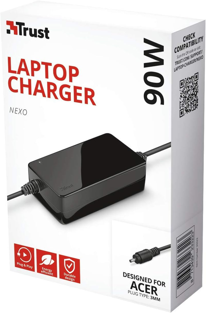 Trust Nexo, EU 90 W Ladegeräte und Netzteil für Acer Laptop mit 3mm-Stecker - schwarz