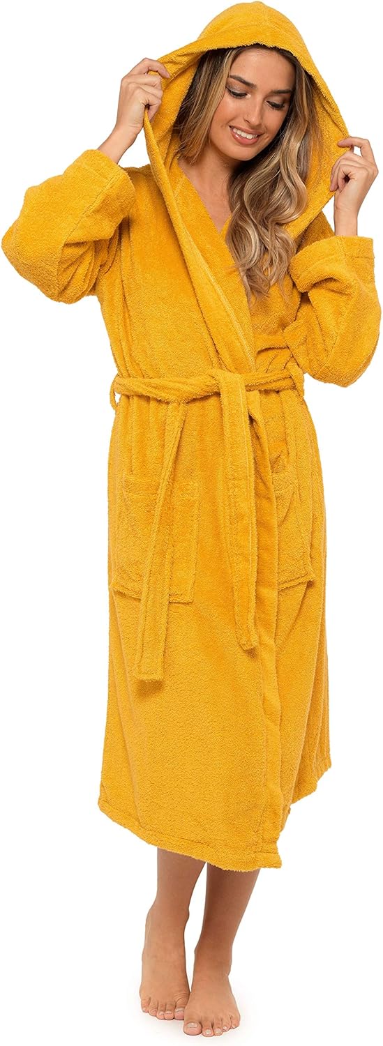 CityComfort Bademantel Damen Frottee, Baumwoll Sauna Bademantel Damen M Senffarben, M Senffarben