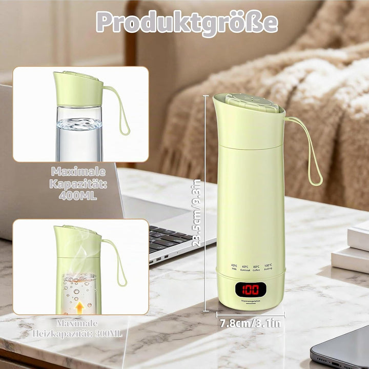 Kssvzz Elektrischer Reisewasserkocher Klein 400ml, Mini Wasserkocher mit 4 Temperatureinstellung, Tr