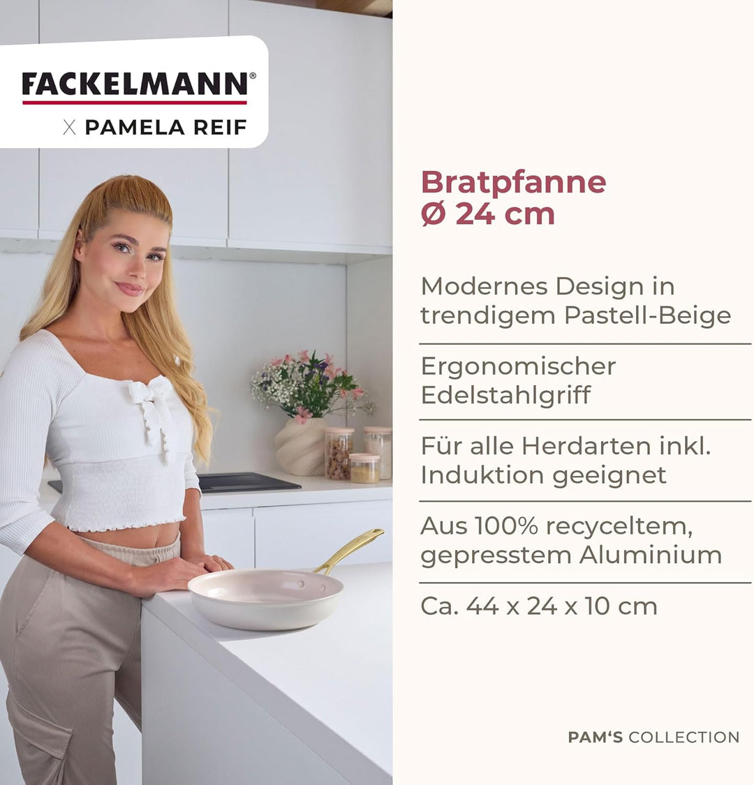 Fackelmann x Pamela Reif Bratpfanne Ø 24 cm – aus recyceltem Aluminium mit PFAS-freier keramischer B