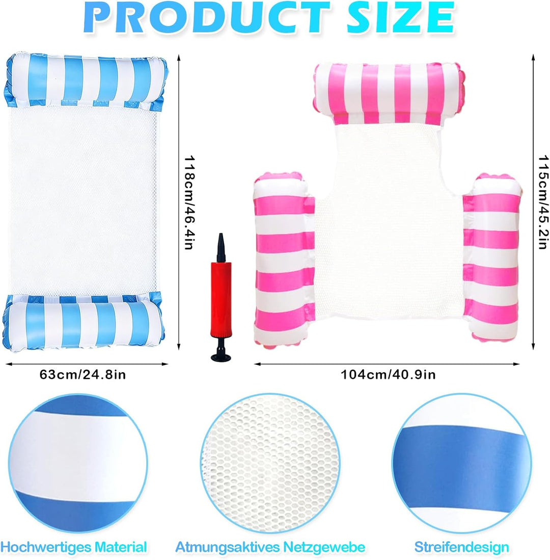 2 Stück Aufblasbare Wasserhängematte, 4 in 1 Aufblasbare Hängematte Pool mit 1 Luftpumpe, Schwimmbet