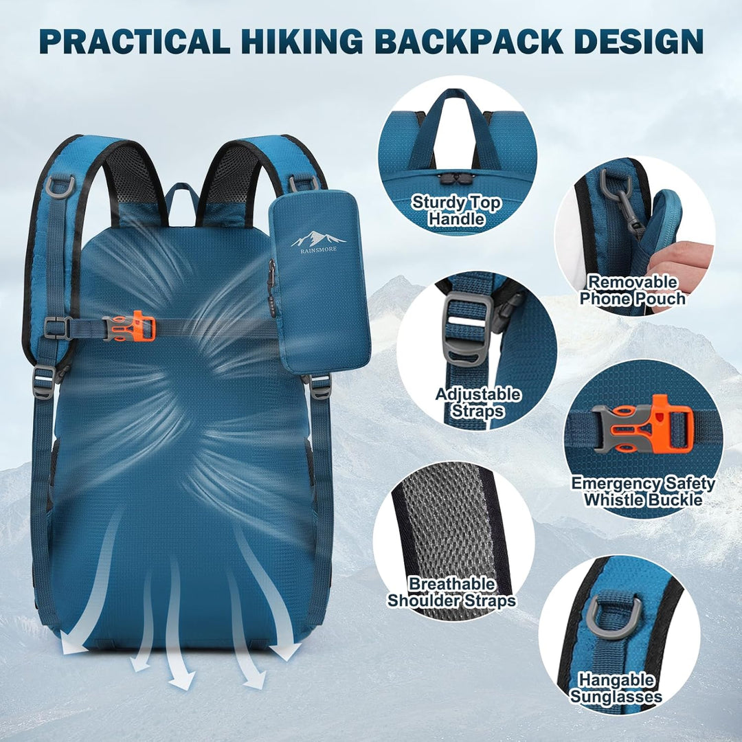 RAINSMORE Wanderrucksack Herren Damen 40L Rucksack Wasserdicht Gross Reiserucksack Leicht Faltbarer