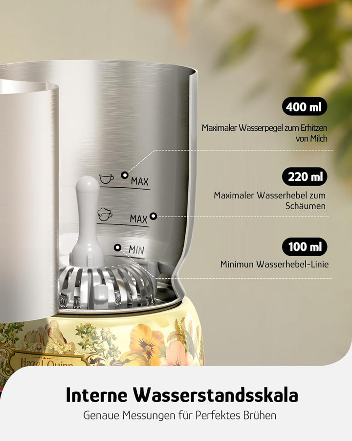 Hazel Quinn Milchaufschäumer 5-in-1 Funktionalität, 450 ml für Milchschaum heiss und kalt, heisse Sc