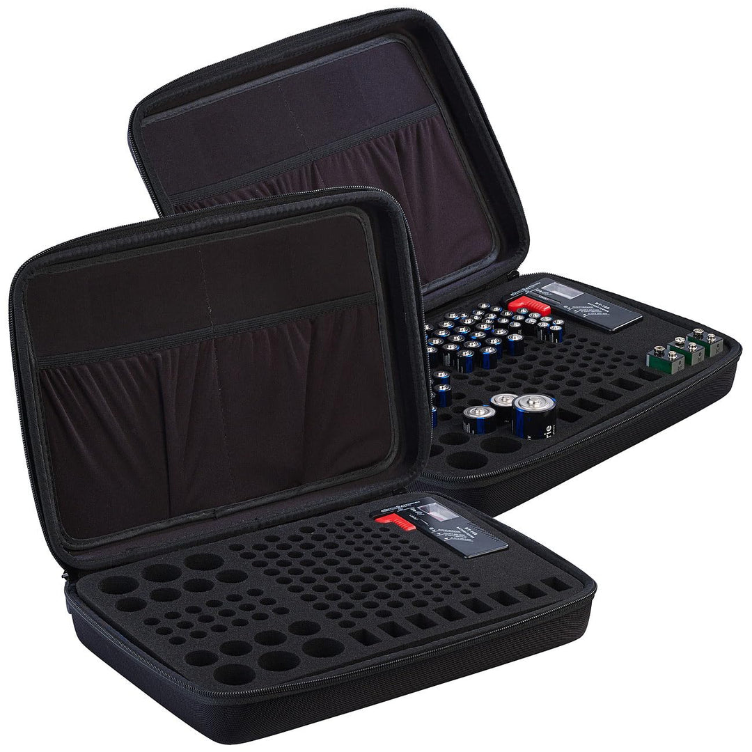 tka Köbele Akkutechnik Batterie-Box: 2er-Set Aufbewahrungstaschen für 148 Batterien mit Batterie-Tes