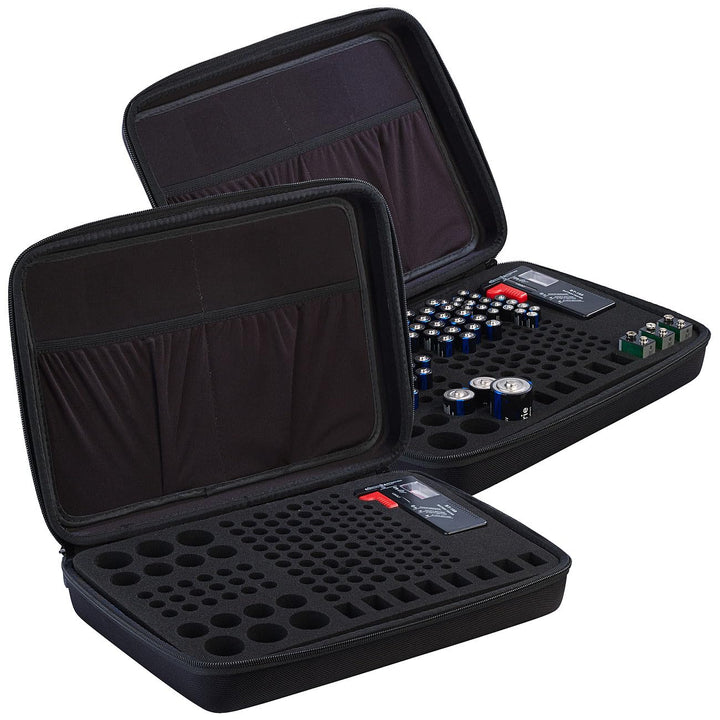 tka Köbele Akkutechnik Batterie-Box: 2er-Set Aufbewahrungstaschen für 148 Batterien mit Batterie-Tes