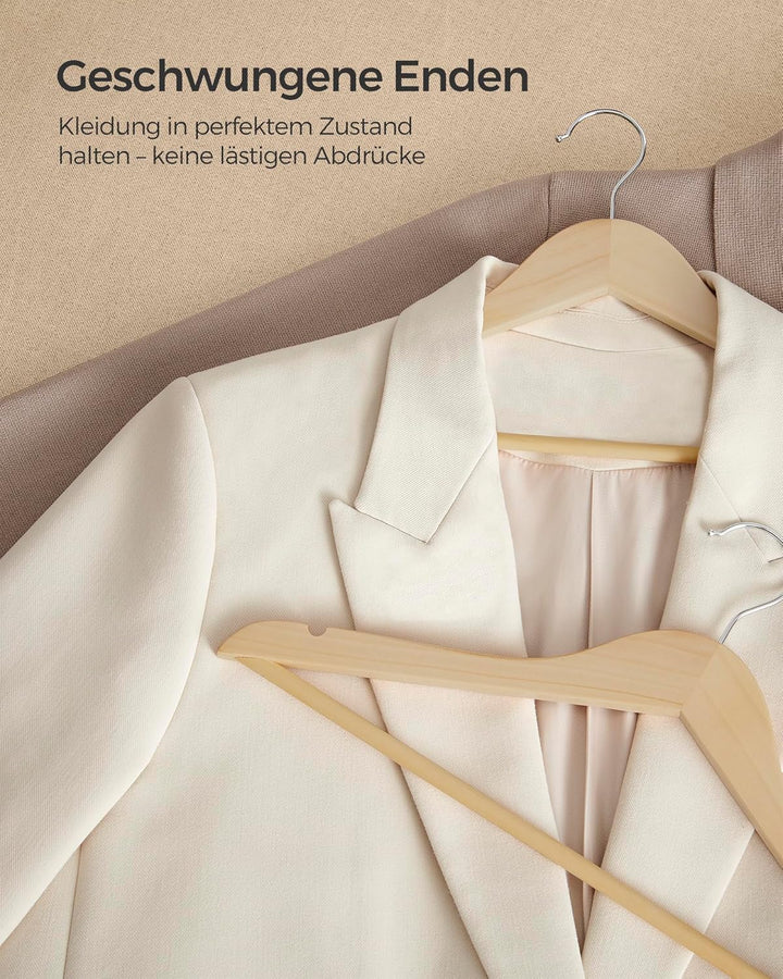 SONGMICS Kleiderbügel Holz, 48er Set Bügel, Holzbügel, Einkerbungen im Schulterbereich, Hosensteg, H