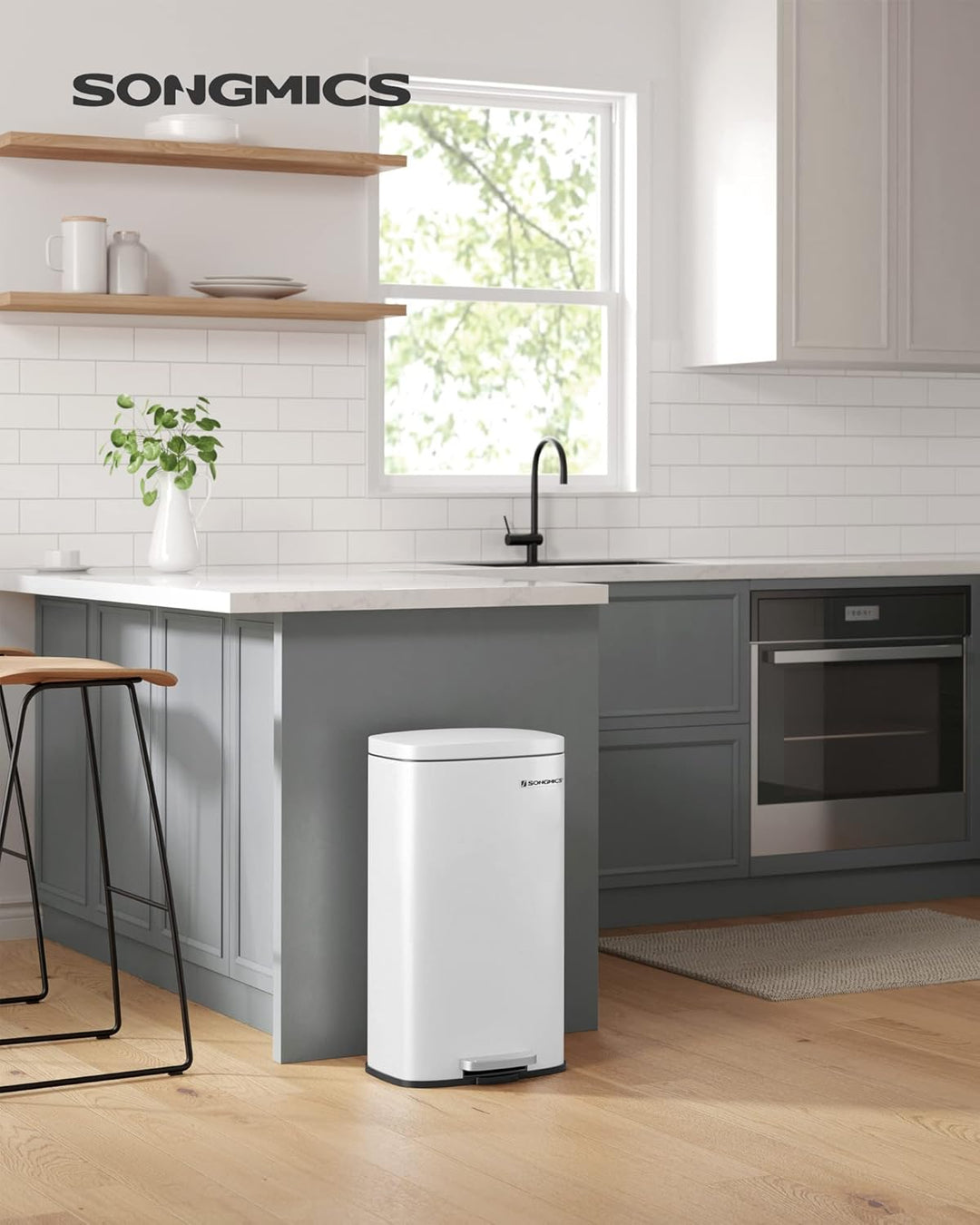 SONGMICS Mülleimer Küche, 30 Liter, Abfalleimer, Treteimer, mit Deckel, Softclose, Fusspedal, Stahl,