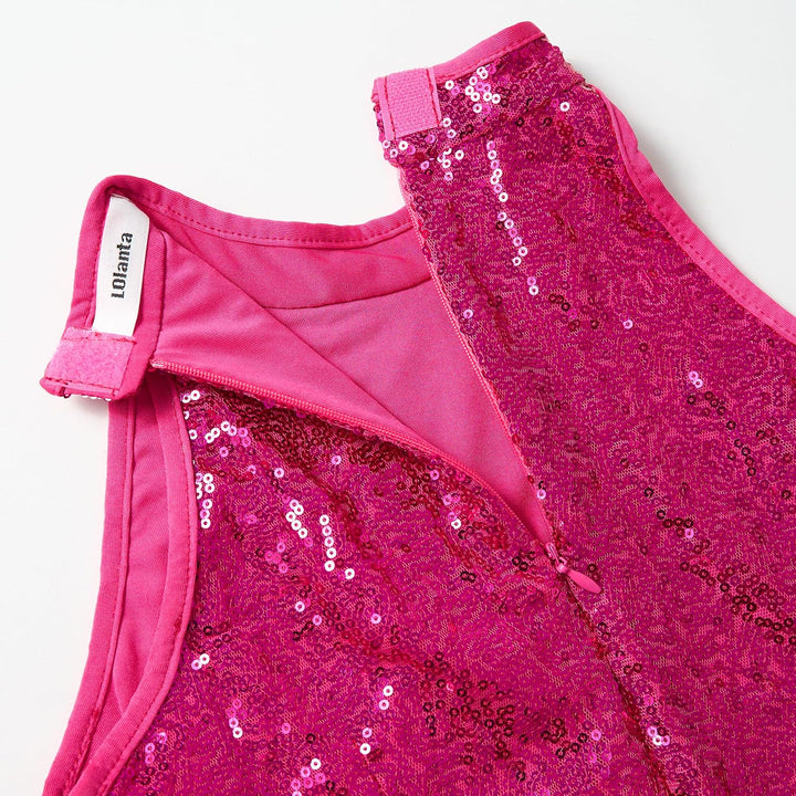 LOLANTA Mädchen Pailletten-Kostüm Hip Hop Dancewear Funkelndes Tanzkleid Gesetzt 6-7 Jahre Fuchsia,