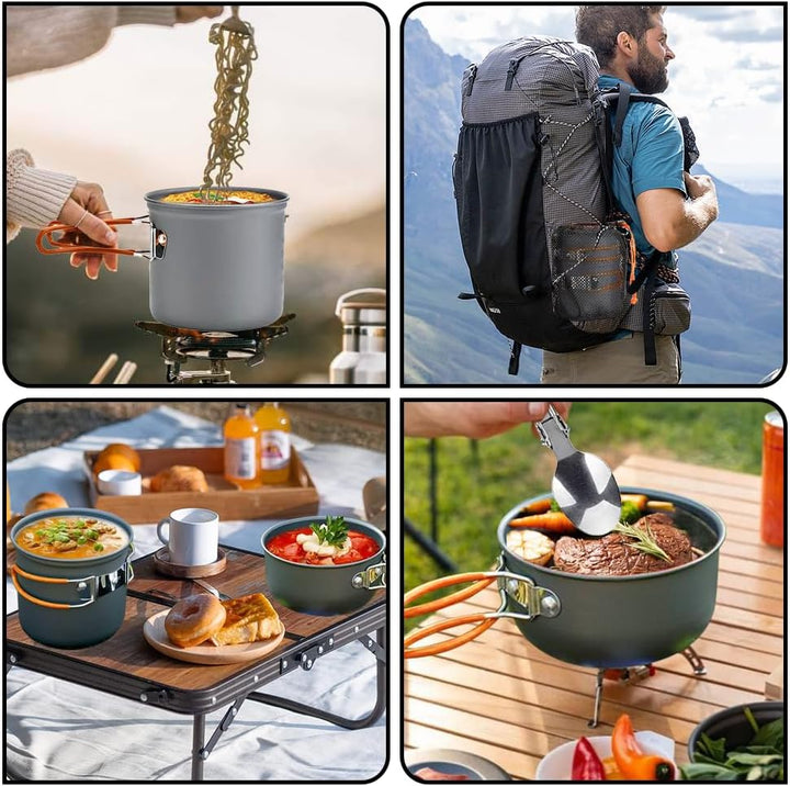 Camping Kochgeschirr Set, Tragbar Camping Geschirr Set Ultraleicht Camping Topf Pfanne Set klappbare