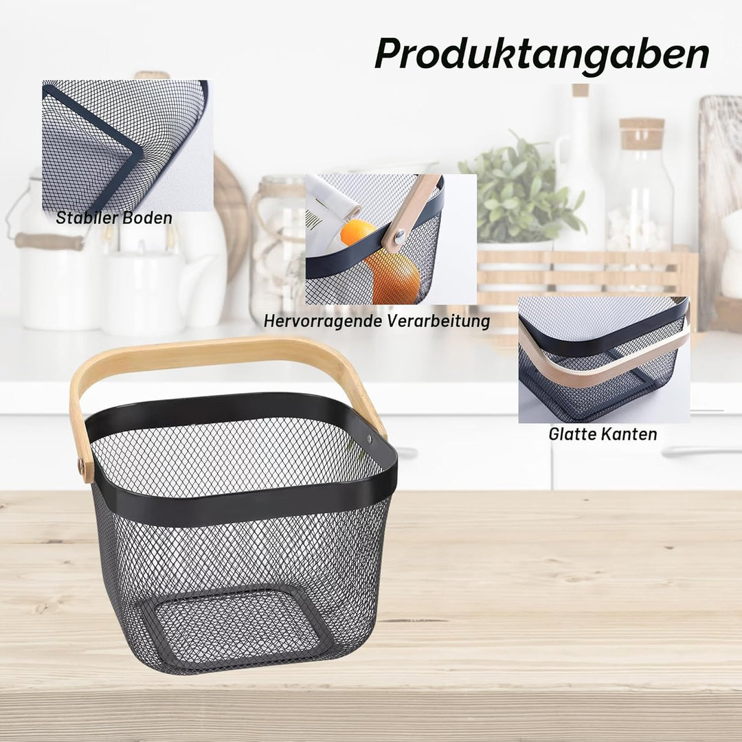 2 Stück Garten-Erntekörbe, Picknickkörbe mit robustem Metallgeflecht und Bambusgriff, perfekt zum Ei