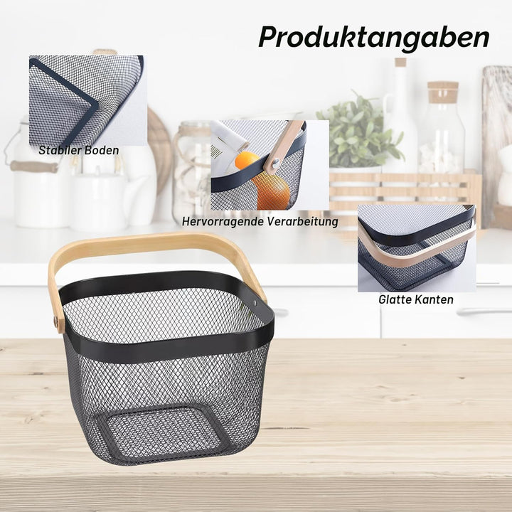 2 Stück Garten-Erntekörbe, Picknickkörbe mit robustem Metallgeflecht und Bambusgriff, perfekt zum Ei