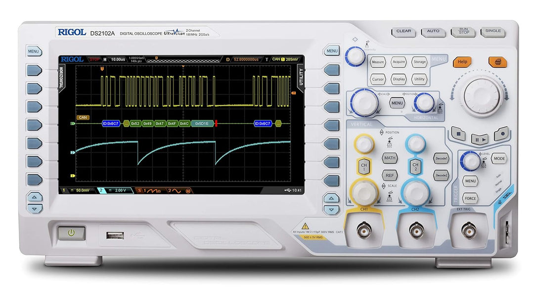 RIGOL DS2102A Digitaloszilloskop, 2 Kanäle, 100MHz, 2Gsa/s, 56Mpts, 52000wfms/s, freie Trigger und D